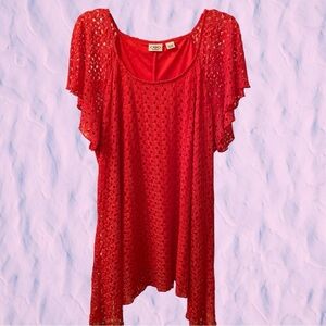 Plus size women’s blouse, coral, with built in cami,casual dress